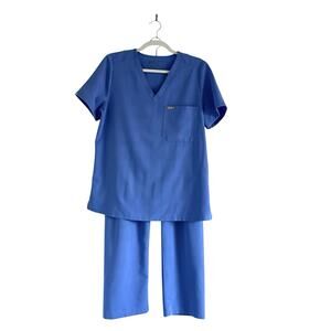 FIGS Scrubs Set Catarina Top Livingston High Waist Pants Size Medium Ceil Blue